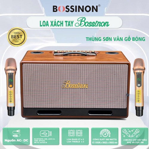 LOA XÁCH TAY BOSSINON N2283K CÔNG SUẤT 500W - Kích thước: 535 (W) x 295 (D) x 300 (H)mm - (Bảo hành chính Hãng tại nhà 12 tháng - Bình và micro bảo hành 6 tháng)